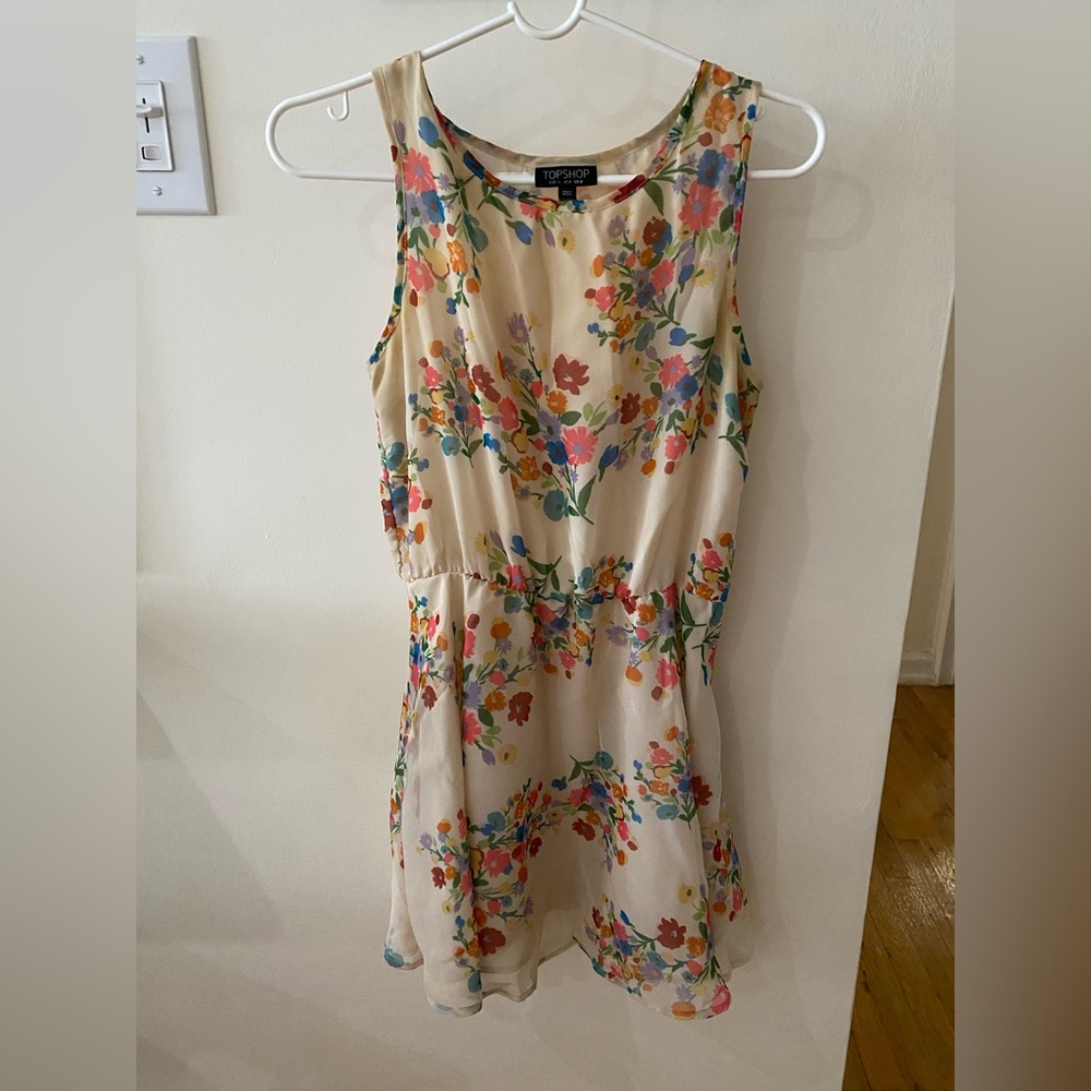 Topshop Floral Sleeveless Dress A line Skater US4 S M